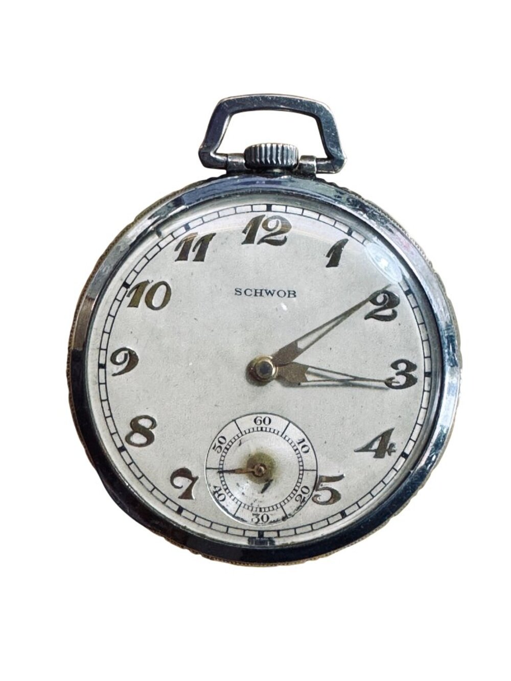 Antique Schwob Pocket Watch 7 Jewel Mechanical Movement Running Sub Seconds Deco